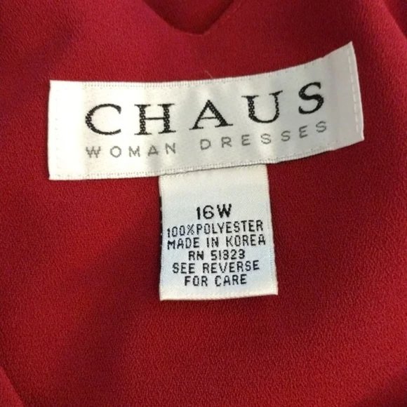 Vintage 80s Chaus Red Long Sleeve Button Down Midi Dress Plus Size 16W Deadstock - Picture 6 of 8